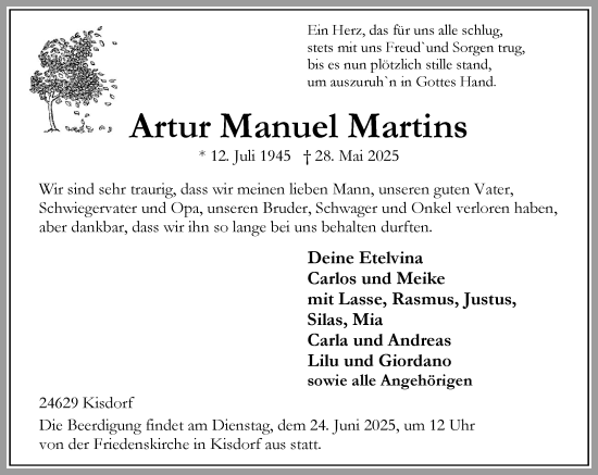 Traueranzeige von Artur Manuel Martins von Umschau