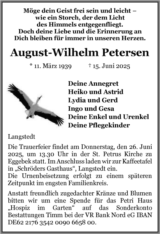 Traueranzeige von August-Wilhelm Petersen von Flensburger Tageblatt, Schleswiger Nachrichten, Schlei-Bote