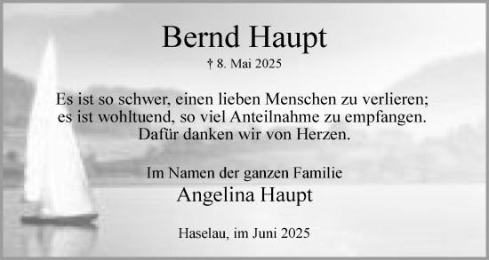 Traueranzeige von Bernd Haupt von Uetersener Nachrichten, Der tip am Wochenende