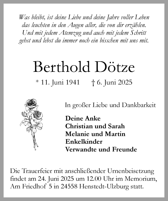 Traueranzeige von Berthold Dötze von Umschau