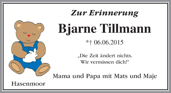 Traueranzeige von Bjarne Tillmann von Umschau