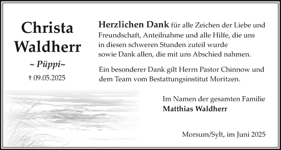 Traueranzeige von Christa Waldherr von Sylter Rundschau