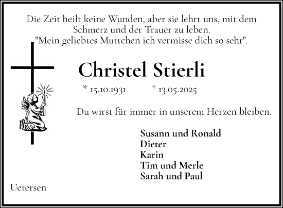 Traueranzeige von Christel Stierli von Uetersener Nachrichten, Der tip am Wochenende