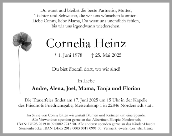 Traueranzeige von Cornelia Heinz von Umschau