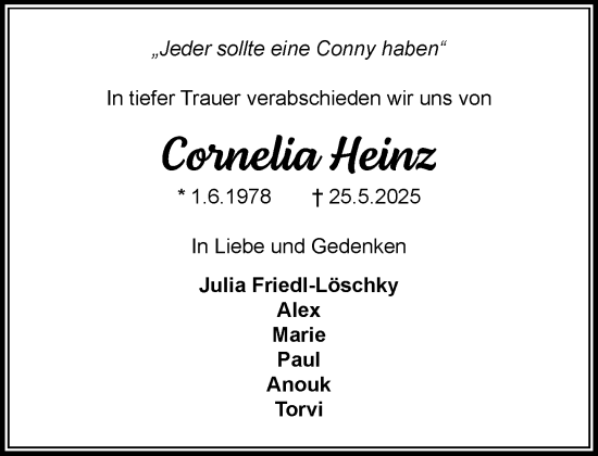 Traueranzeige von Cornelia Heinz von Umschau