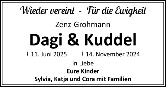 Traueranzeige von Dagi Zenz-Grohmann von Flensburger Tageblatt