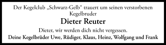 Traueranzeige von Dieter Reuter von Wochenend Anzeiger
