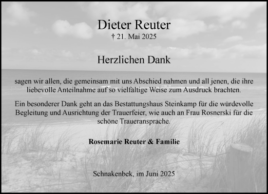 Traueranzeige von Dieter Reuter von Wochenend Anzeiger