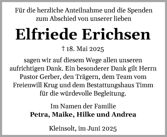 Traueranzeige von Elfriede Erichsen von Flensburger Tageblatt