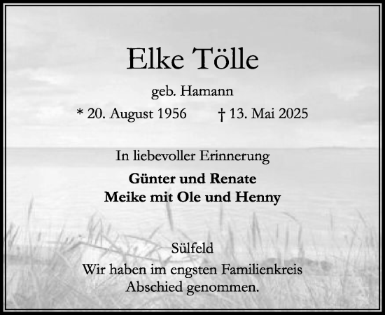 Traueranzeige von Elke Tölle von MARKT Ahrensburg/Bargteheide/Trittau und Stormarner Tageblatt
