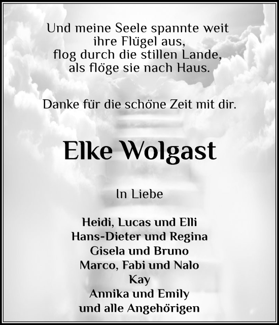 Traueranzeige von Elke Wolgast von Holsteinischer Courier