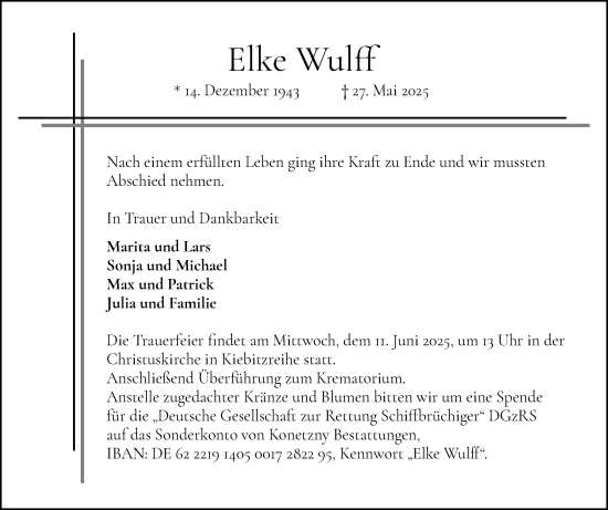 Traueranzeige von Elke Wulff von Elmshorner Nachrichten, Barmstedter Zeitung