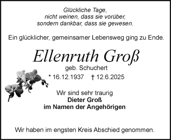 Traueranzeige von Ellenruth Groß von Holsteinischer Courier