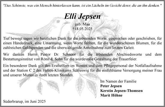 Traueranzeige von Elli Jepsen von Region Flensburg