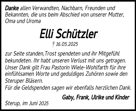 Traueranzeige von Elli Schützler von Flensburger Tageblatt
