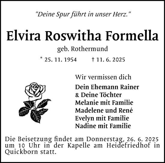 Traueranzeige von Elvira Roswitha Formella von Region Pinneberg und tip Pinneberg