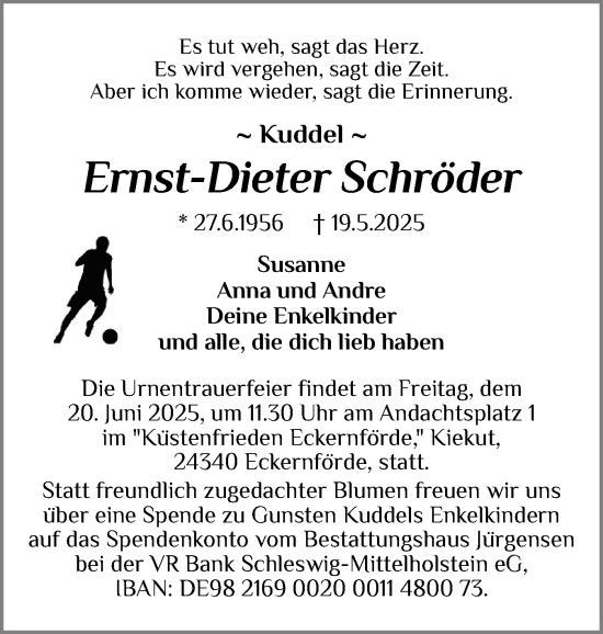 Traueranzeige von Ernst-Dieter Schröder von Schleswiger Nachrichten, Schlei-Bote