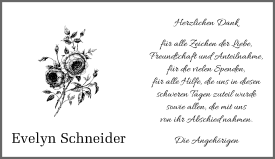 Traueranzeige von Evelyn Schneider von MARKT Ratzeburg/Mölln