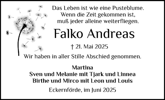 Traueranzeige von Falko Andreas von Eckernförder Zeitung, Hallo Eckernförde