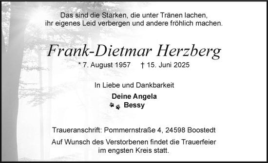Traueranzeige von Frank-Dietmar Herzberg von Holsteinischer Courier