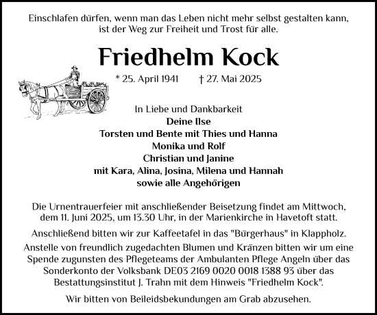 Traueranzeige von Friedhelm Kock von Flensburger Tageblatt, Schleswiger Nachrichten, Schlei-Bote