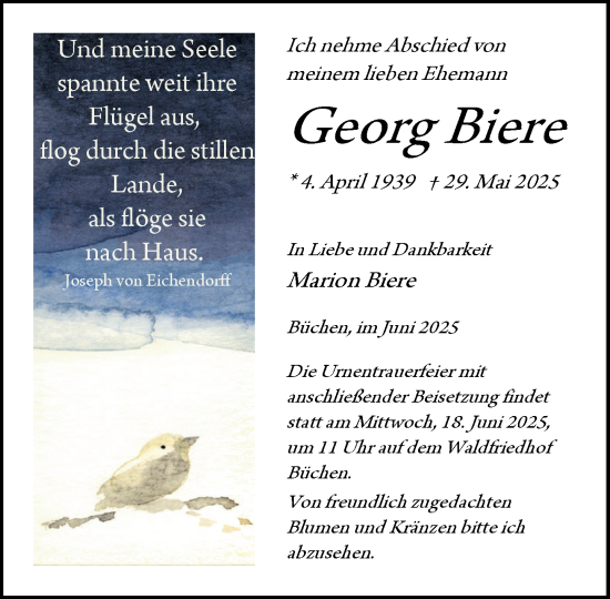Traueranzeige von Georg Biere von Wochenend Anzeiger