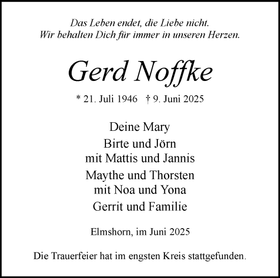 Traueranzeige von Gerd Noffke von Elmshorner Nachrichten, Barmstedter Zeitung