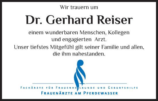 Traueranzeige von Gerhard Reiser von Flensburger Tageblatt