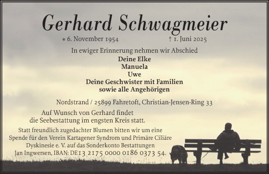 Traueranzeige von Gerhard Schwagmeier von Husumer Nachrichten, Nordfriesland Tageblatt