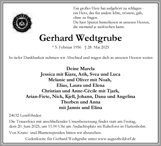 Traueranzeige von Gerhard Wedtgrube von Umschau