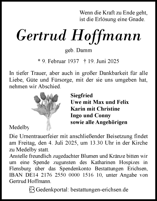 Traueranzeige von Gertrud Hoffmann von Region Flensburg