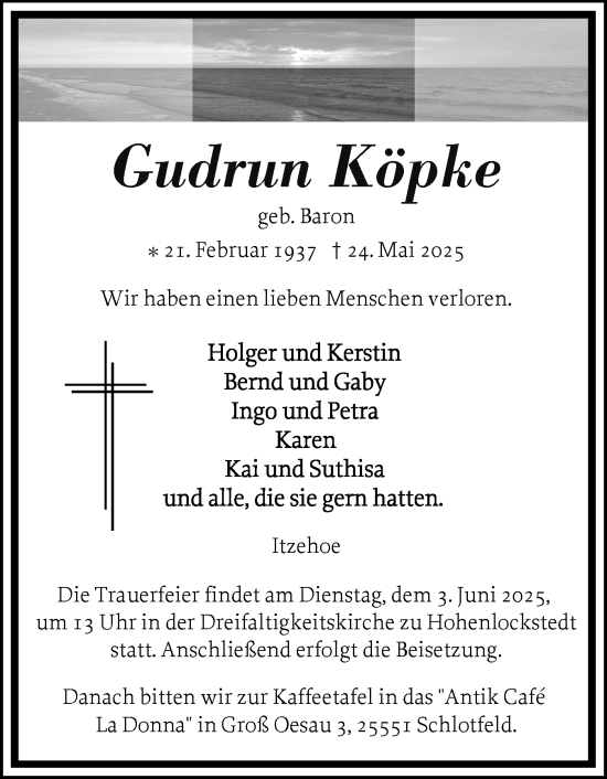 Traueranzeige von Gudrun Köpke von Norddeutsche Rundschau, Wilstersche Zeitung, Glückstädter Fortuna