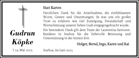 Traueranzeige von Gudrun Köpke von Norddeutsche Rundschau, Wilstersche Zeitung, Glückstädter Fortuna