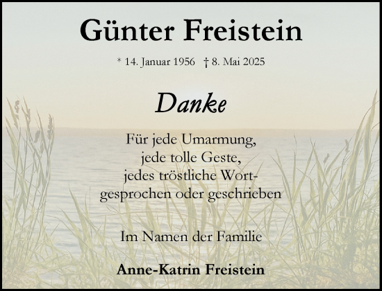 Traueranzeige von Günter Freistein von MARKT Bad Oldesloe/Reinfeld und Stormarner Tageblatt