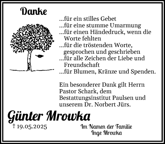 Traueranzeige von Günter Mrowka von MARKT Bad Oldesloe/Reinfeld und Stormarner Tageblatt