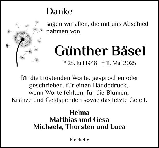 Traueranzeige von Günther Bäsel von Eckernförder Zeitung, Hallo Eckernförde
