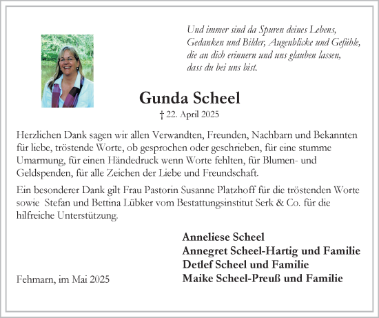 Traueranzeige von Gunda Scheel von Ostholsteiner Anzeiger