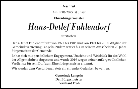 Traueranzeige von Hans-Detlef Fuhlendorf von Elmshorner Nachrichten, Barmstedter Zeitung