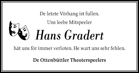 Traueranzeige von Hans Gradert von Norddeutsche Rundschau, Wilstersche Zeitung, Glückstädter Fortuna