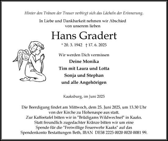 Traueranzeige von Hans Gradert von Norddeutsche Rundschau, Wilstersche Zeitung, Glückstädter Fortuna
