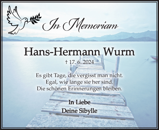 Traueranzeige von Hans-Hermann Wurm von MARKT Ratzeburg/Mölln