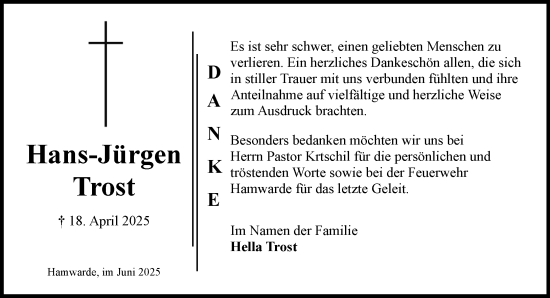 Traueranzeige von Hans-Jürgen Trost von Wochenend Anzeiger