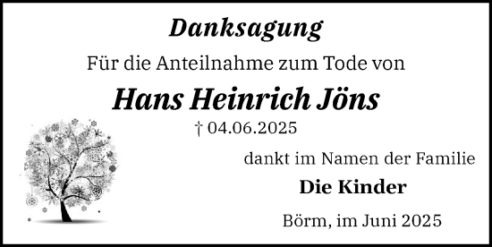 Traueranzeige von Hans Heinrich Jöns von Schleswig-Holsteinische Landeszeitung