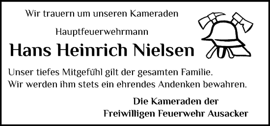 Traueranzeige von Hans Heinrich Nielsen von Flensburger Tageblatt