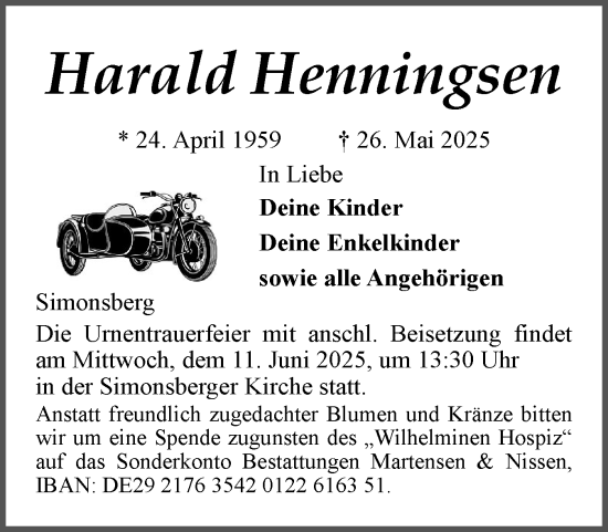 Traueranzeige von Harald Henningsen von Husumer Nachrichten, Nordfriesland Tageblatt