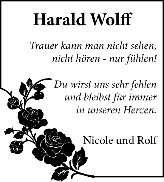 Traueranzeige von Harald Wolff von MARKT Ratzeburg/Mölln