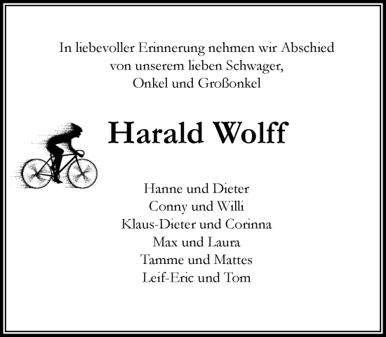 Traueranzeige von Harald Wolff von MARKT Ratzeburg/Mölln