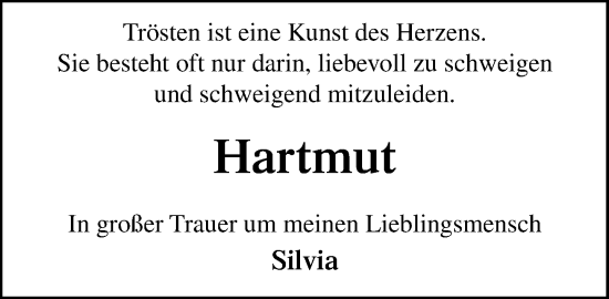 Traueranzeige von Hartmut  von MARKT Ratzeburg/Mölln
