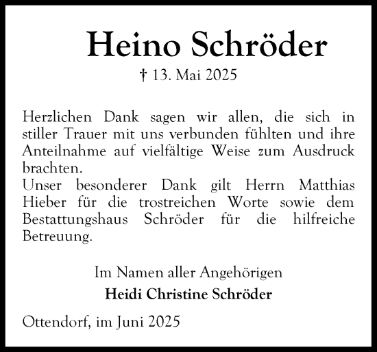 Traueranzeige von Heino Schröder von Ostholsteiner Anzeiger