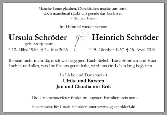 Traueranzeige von Heinrich Schröder von Umschau